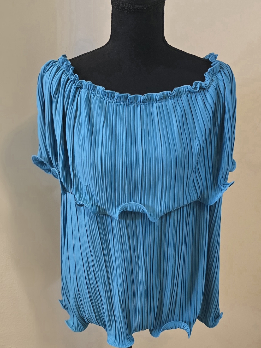 Teal Pleated Off-Shoulder Ruffle Blouse Size Oversize Small